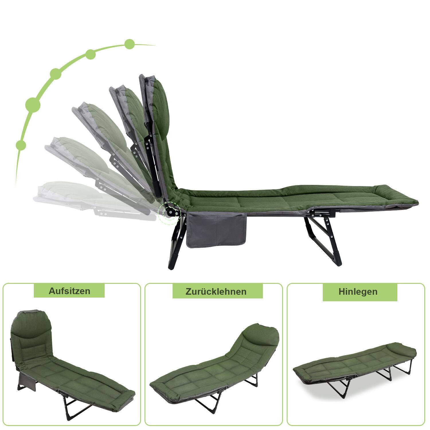 Karpfenliege Angelliege XXL 195 x 65 x 32 cm | Klappbare und stabile Bedchair Liege Feldbett 6 Bein