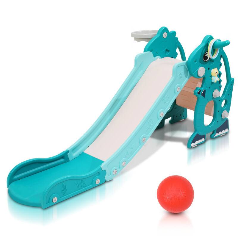 Kinderrutsche Rutsche Gartenrutsche 4-in-1 Kinder Spielplatz mit Basketballkorb Wurfring Englisch-Lerngerät Grün