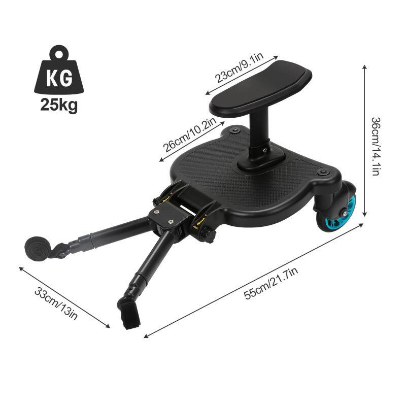 Buggy Board mit Sitz Kiddyboard Kinderwagen Board Trittbrett Universal Hilfspedal 360°Zweirad Design Blau