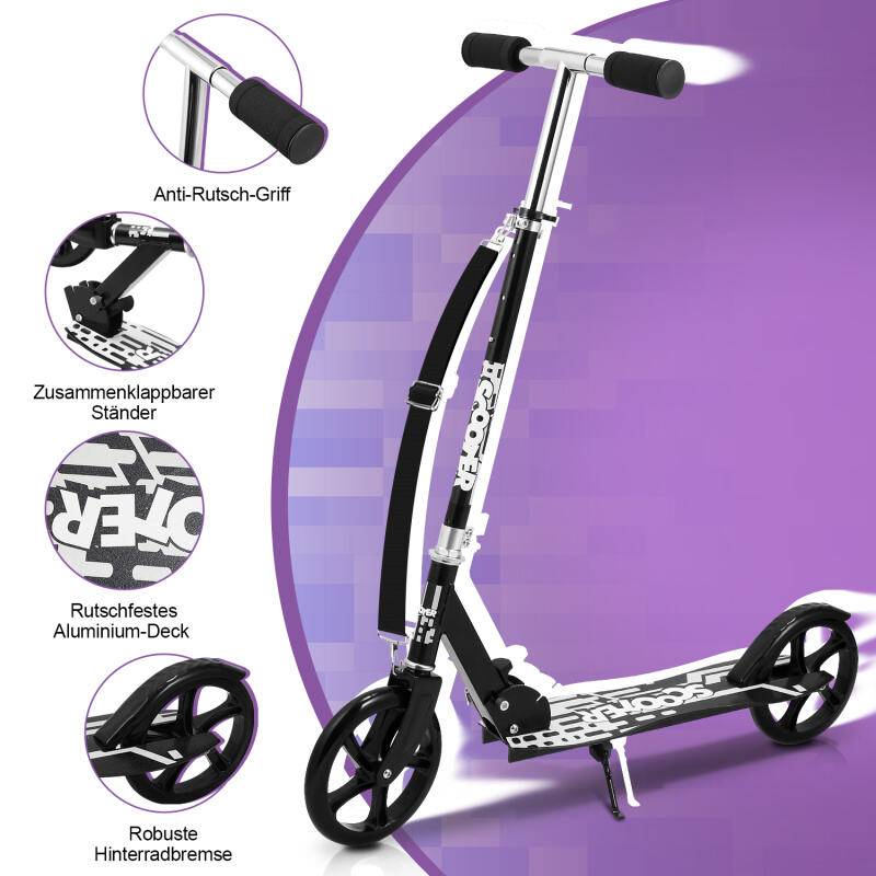 Kinderroller Tretroller Cityroller Kickscooter Kinderscooter Klappbar Scooter Höhenverstellbar Schwarz