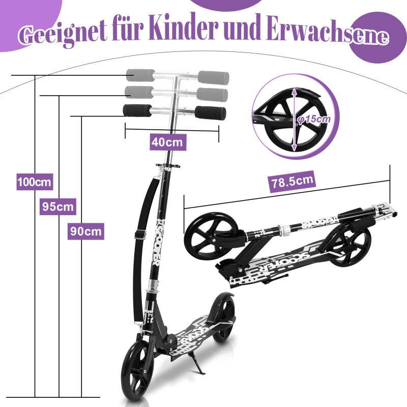 Kinderroller Tretroller Cityroller Kickscooter Kinderscooter Klappbar Scooter Höhenverstellbar Schwarz