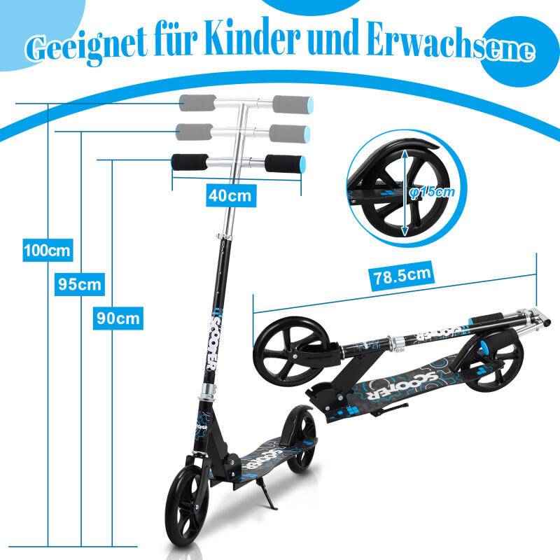 Kinderroller Tretroller Cityroller Kickscooter Kinderscooter Klappbar Scooter Höhenverstellbar Schwarz Blau