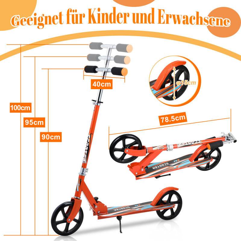 Kinderroller Tretroller Cityroller Kickscooter Kinderscooter Klappbar Scooter Höhenverstellbar Orange