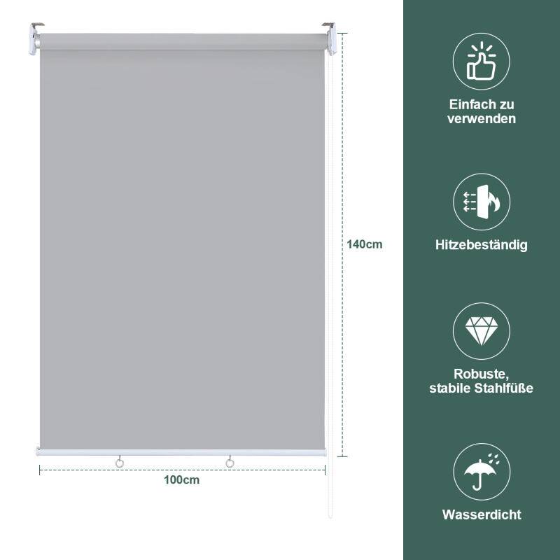 Senkrechtmarkise Vertikalmarkise für Terrasse Balkon Seitenrollo Sichtschutz Sonnenschutz UV-Beständig Grau 100x140cm