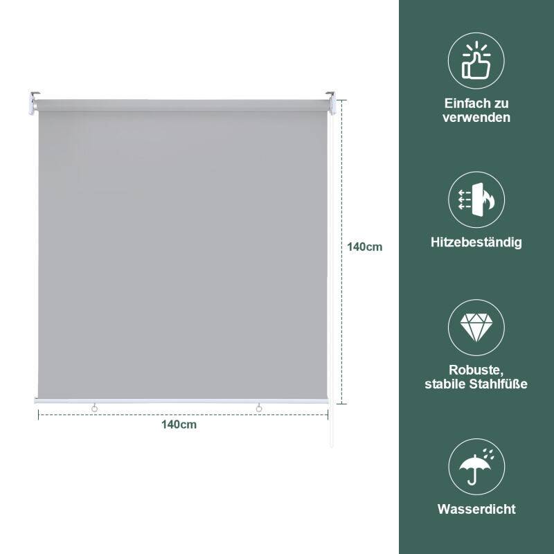Senkrechtmarkise Vertikalmarkise für Terrasse Balkon Seitenrollo Sichtschutz Sonnenschutz UV-Beständig Grau 140x140cm