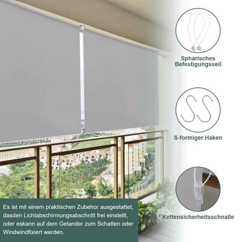 Senkrechtmarkise Vertikalmarkise für Terrasse Balkon Seitenrollo Sichtschutz Sonnenschutz UV-Beständig Grau 140x240cm