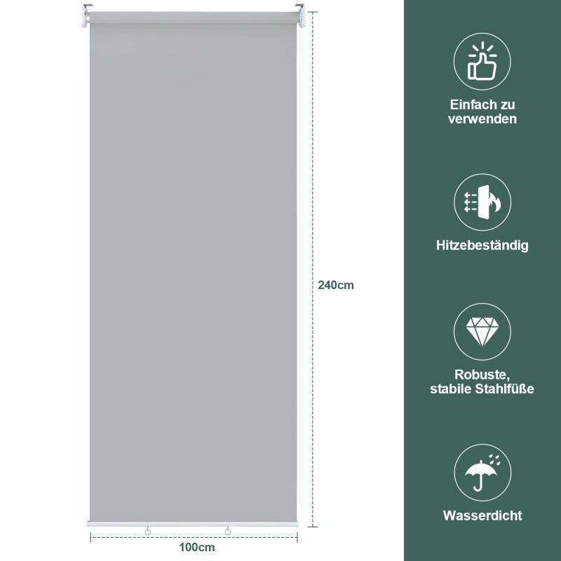 Senkrechtmarkise Vertikalmarkise für Terrasse Balkon Seitenrollo Sichtschutz Sonnenschutz UV-Beständig Grau 100x240cm