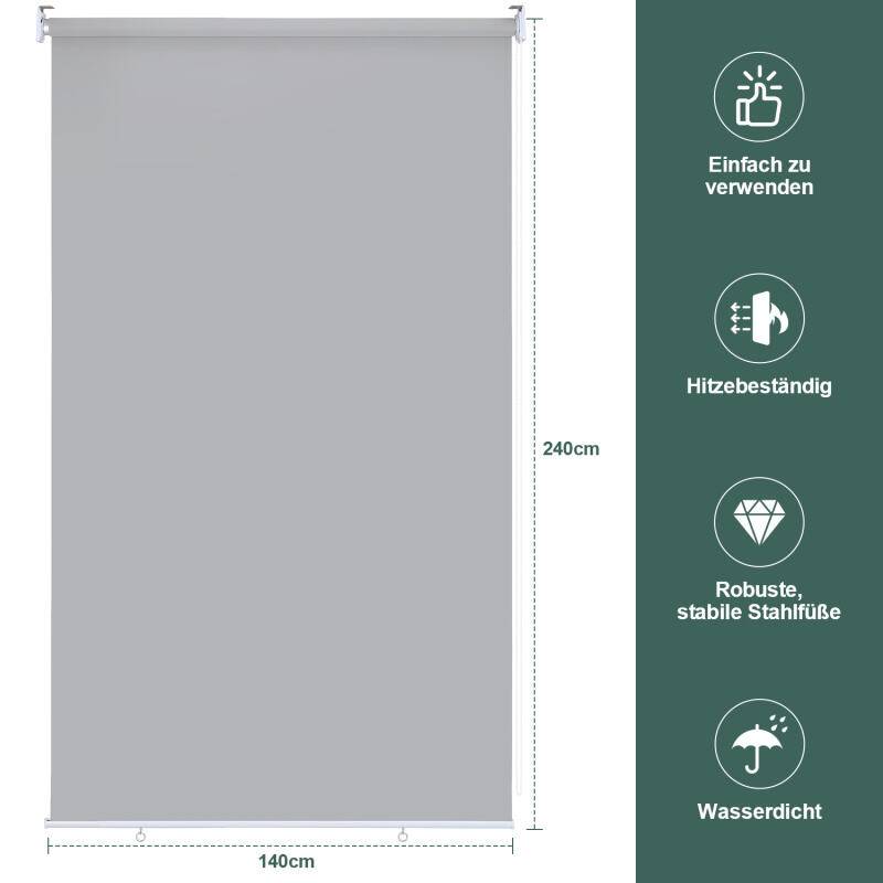 Senkrechtmarkise Vertikalmarkise für Terrasse Balkon Seitenrollo Sichtschutz Sonnenschutz UV-Beständig Grau 140x240cm