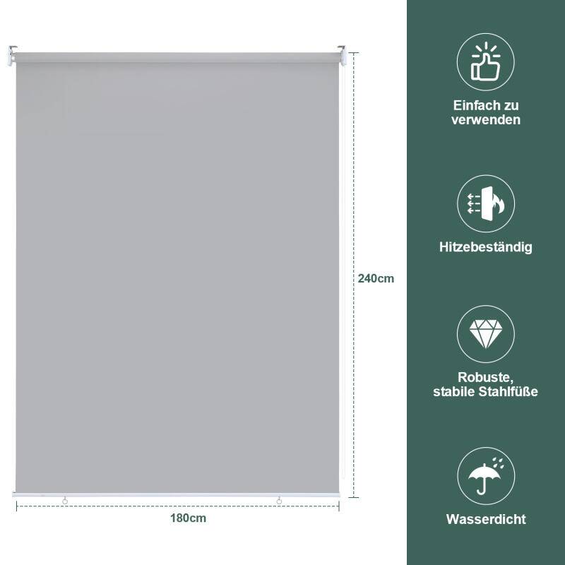 Senkrechtmarkise Vertikalmarkise für Terrasse Balkon Seitenrollo Sichtschutz Sonnenschutz UV-Beständig Grau 180x240cm
