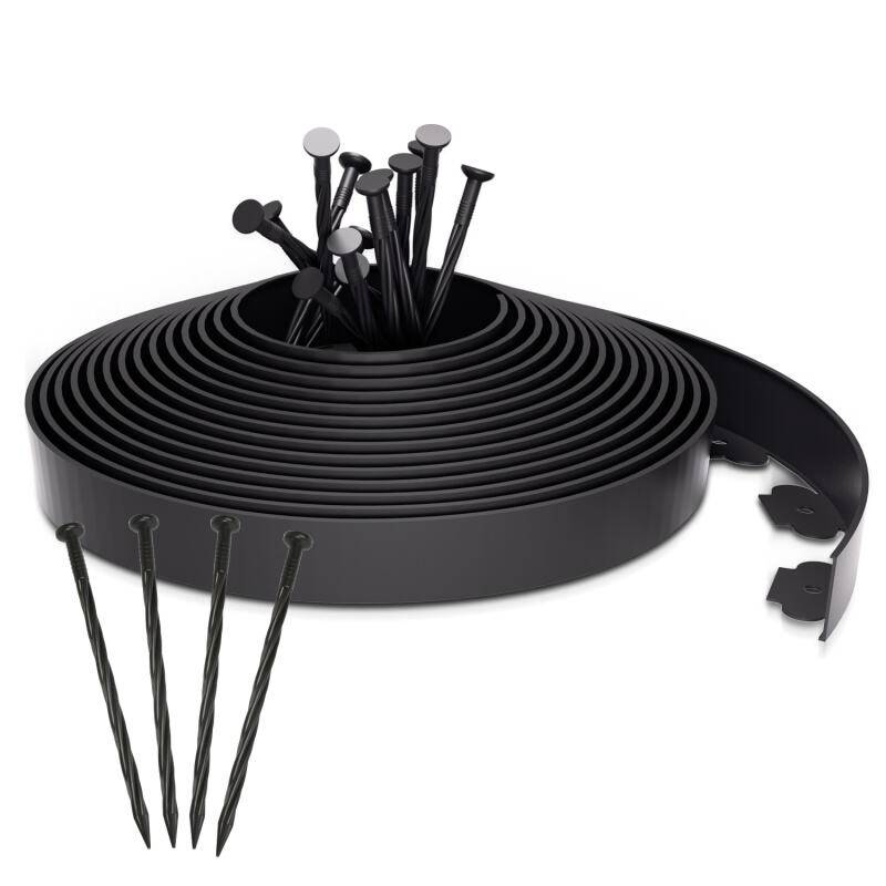 Flexible Rasenkante aus Kunststoff zur Verankerung Beetumrandung Beeteinfassungen Schwarz 10m x 5cm mit 30 Erdanker