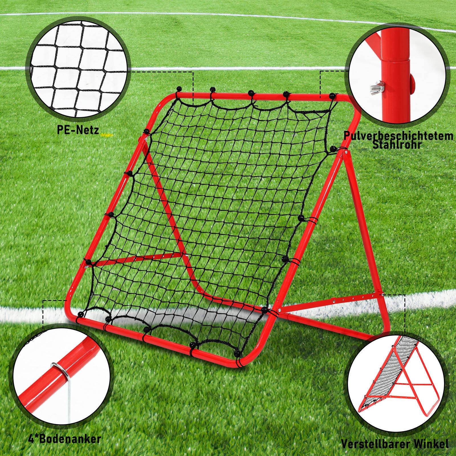 Fußball Rebounder Rückprallwand Kickback Tor Prallwand Netz Einstellbar Fußballtraining 103 x 100 cm