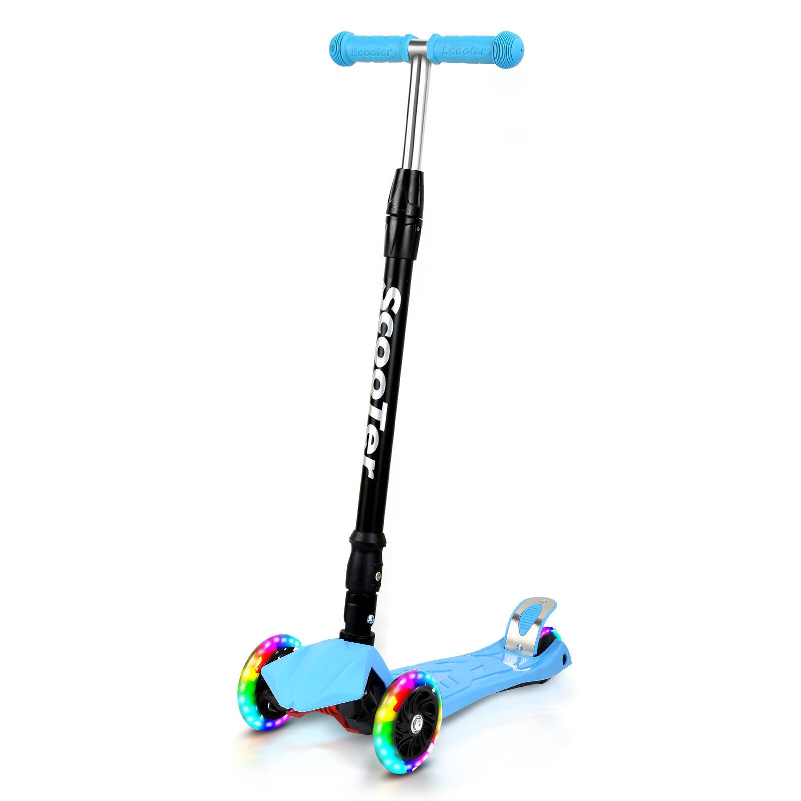 Kinderroller Klappbar Tretroller Cityroller LED Räder Kickscooter Dreiradscooter Höhenverstellbar Blau