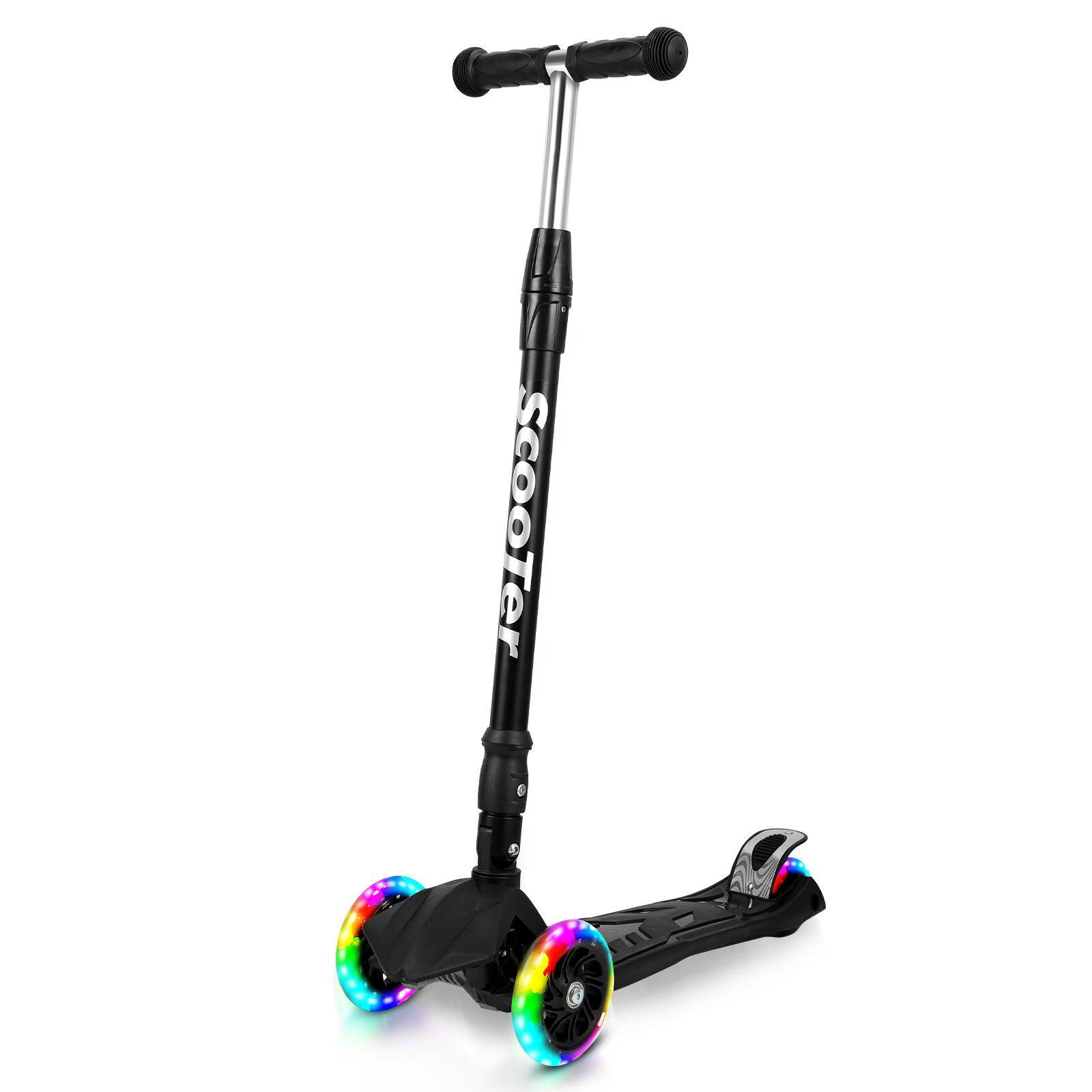 Kinderroller Klappbar Tretroller Cityroller LED Räder Kickscooter Dreiradscooter Höhenverstellbar Schwarz