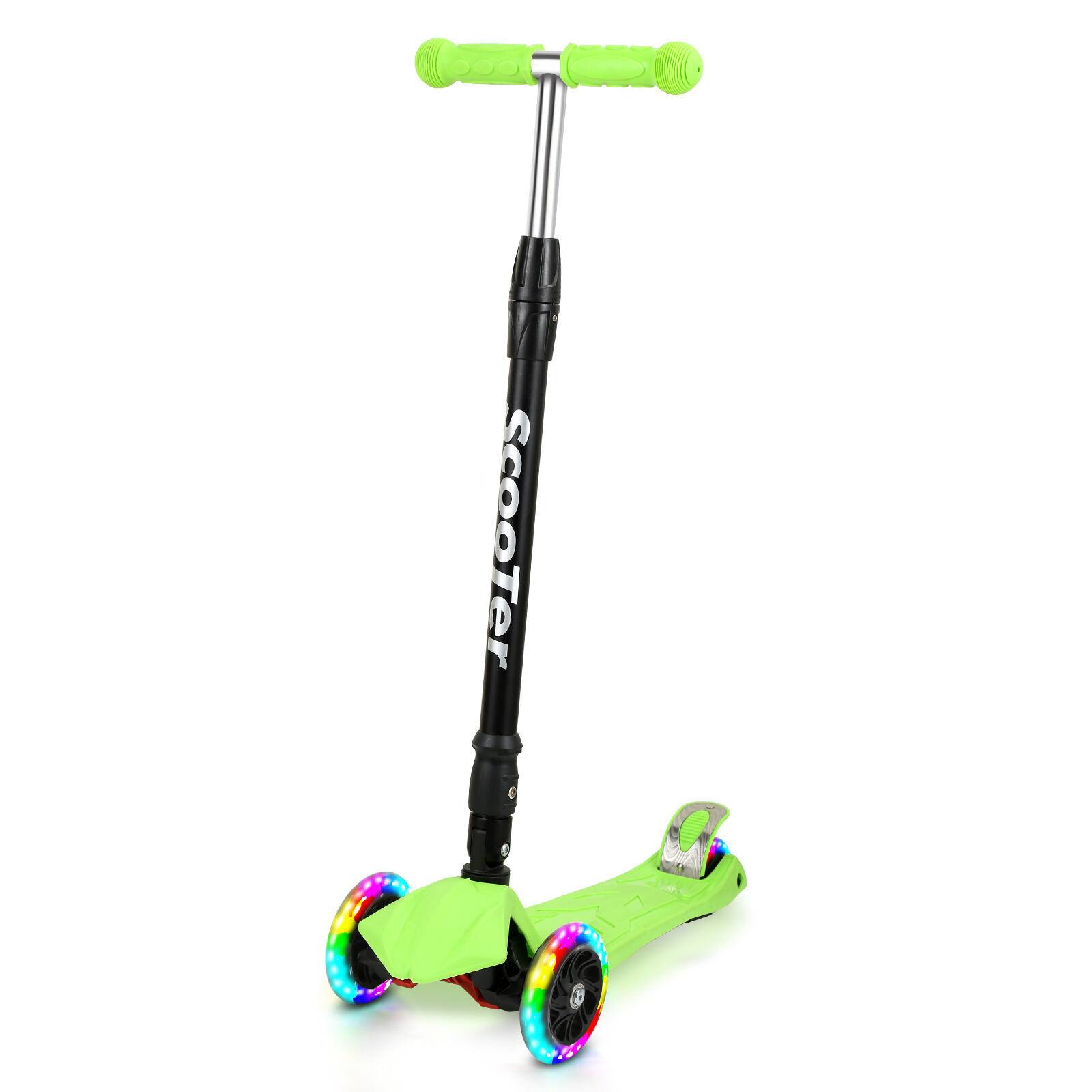 Kinderroller Klappbar Tretroller Cityroller LED Räder Kickscooter Dreiradscooter Höhenverstellbar Grün