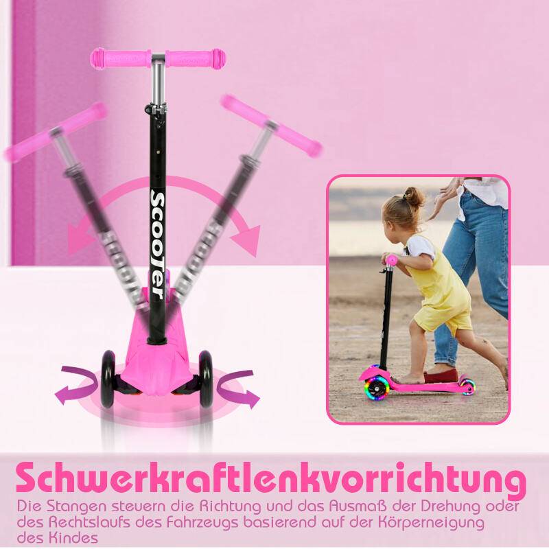 Kinderroller Tretroller Cityroller LED Räder Kickscooter Dreiradscooter Höhenverstellbar Rosa