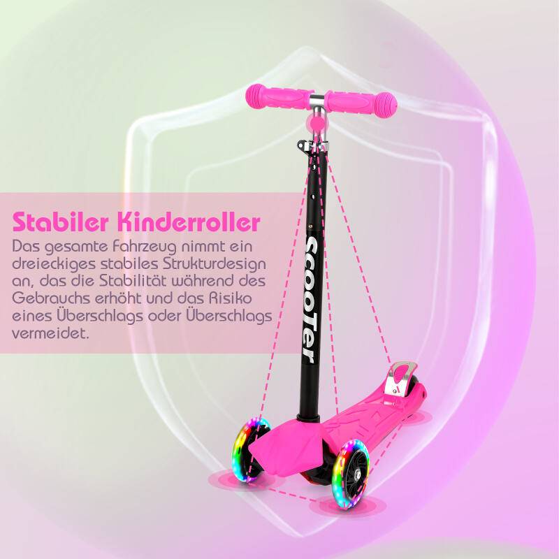 Kinderroller Tretroller Cityroller LED Räder Kickscooter Dreiradscooter Höhenverstellbar Rosa