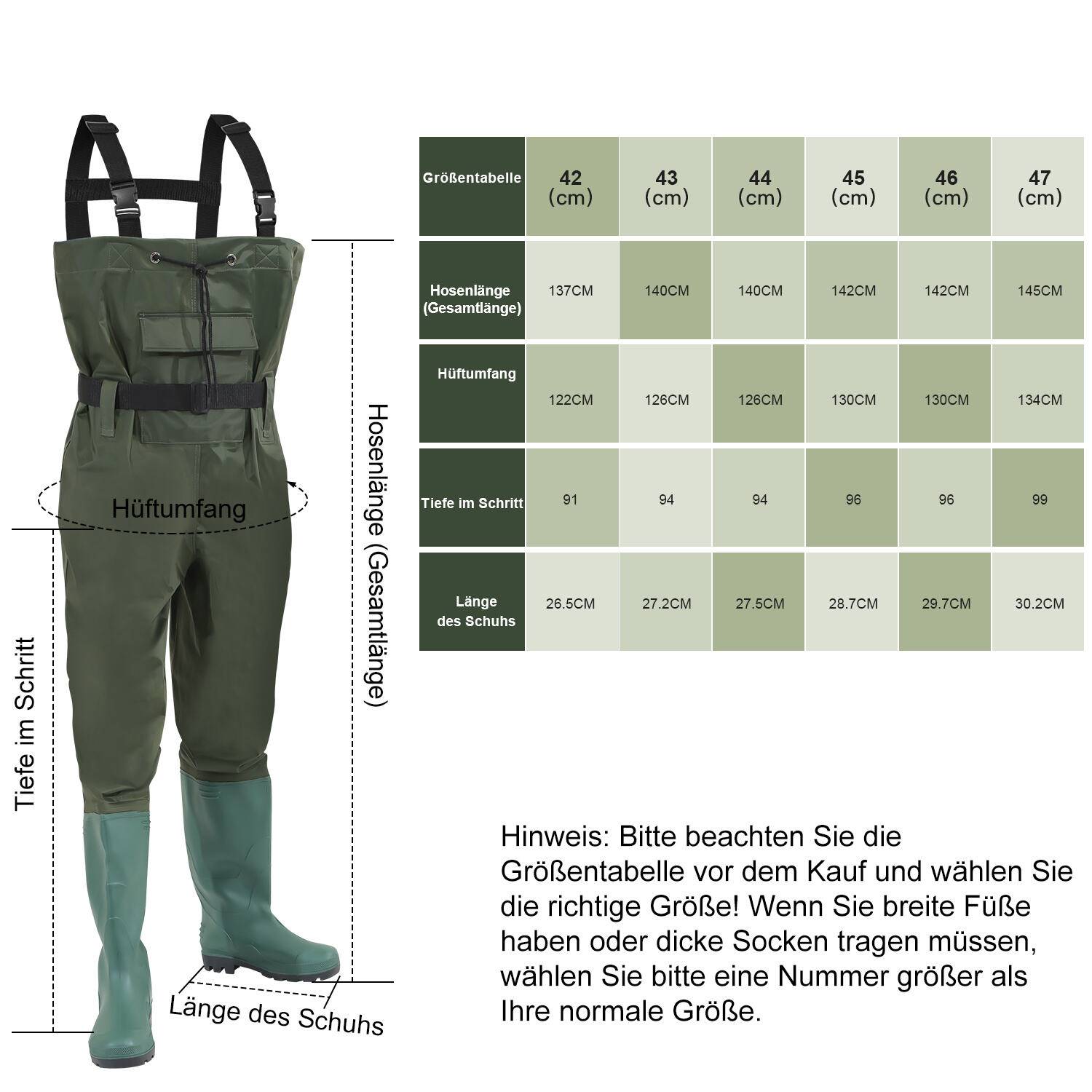 Wathose mit Haken Angelhose Denier Nylon Teichhose mit Gummi Watstiefel Gr.45