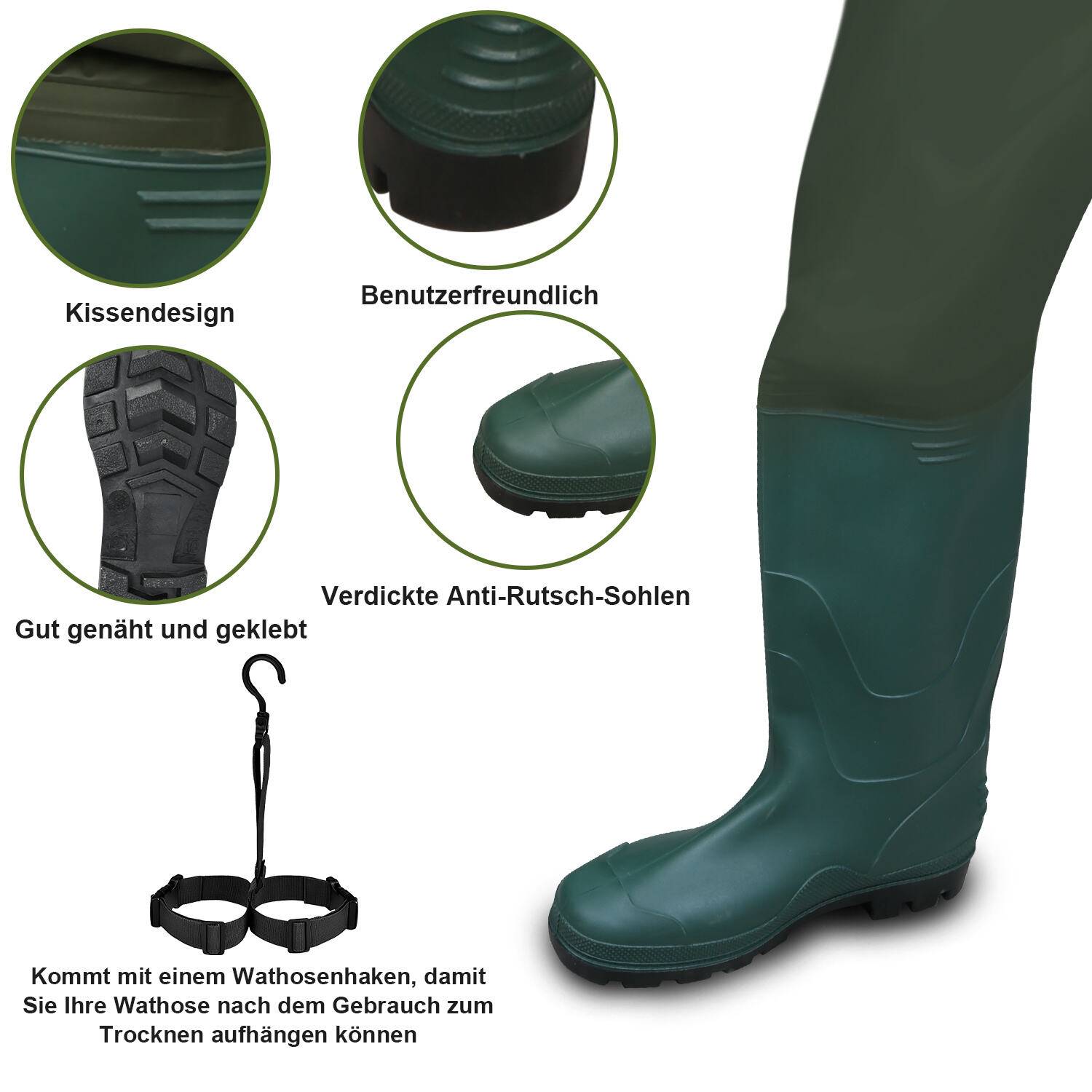Wathose mit Haken Angelhose Denier Nylon Teichhose mit Gummi Watstiefel Gr.47