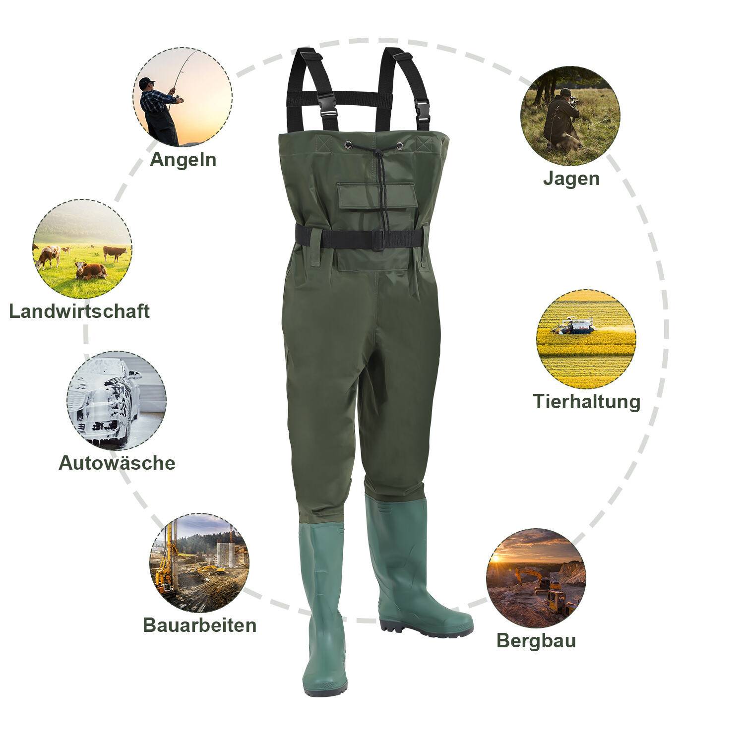 Wathose mit Haken Angelhose Denier Nylon Teichhose mit Gummi Watstiefel Gr.47