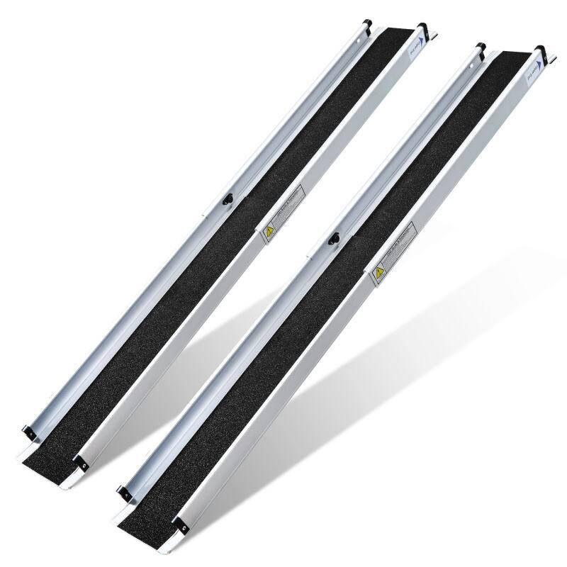 Rollstuhlrampe 213cm Auffahrrampe bis 300KG Anti-Rutsch Alu Verladerampe Tragbare Schwellenrampe für Rollatoren Rollstühle