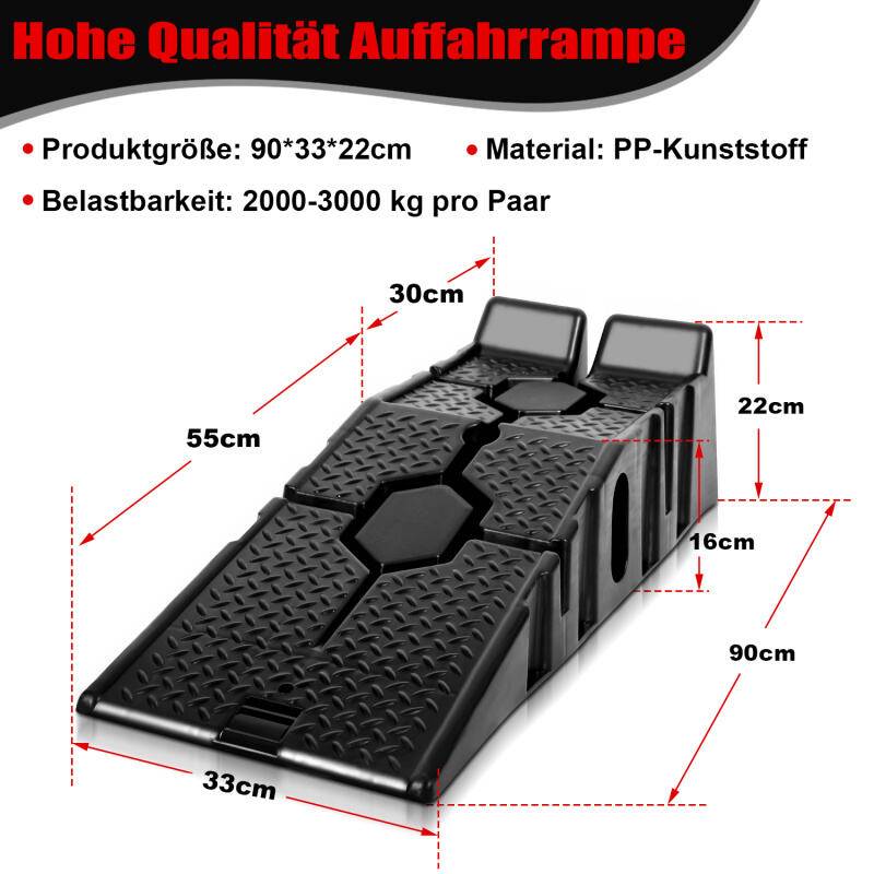 Auffahrrampe 2er Set Kunststoff Schwerlast Rampe bis 3 Tonnen KFZ-Auffahrt Plattform Hebebühne PKW KFZ