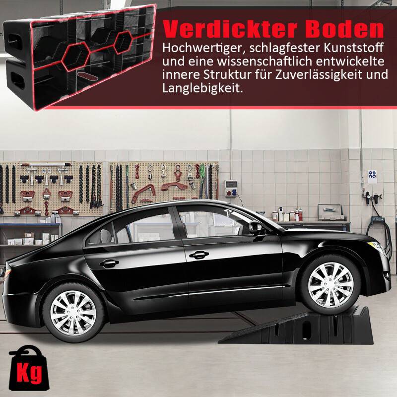 Auffahrrampe 2er Set Kunststoff Schwerlast Rampe bis 3 Tonnen KFZ-Auffahrt Plattform Hebebühne PKW KFZ