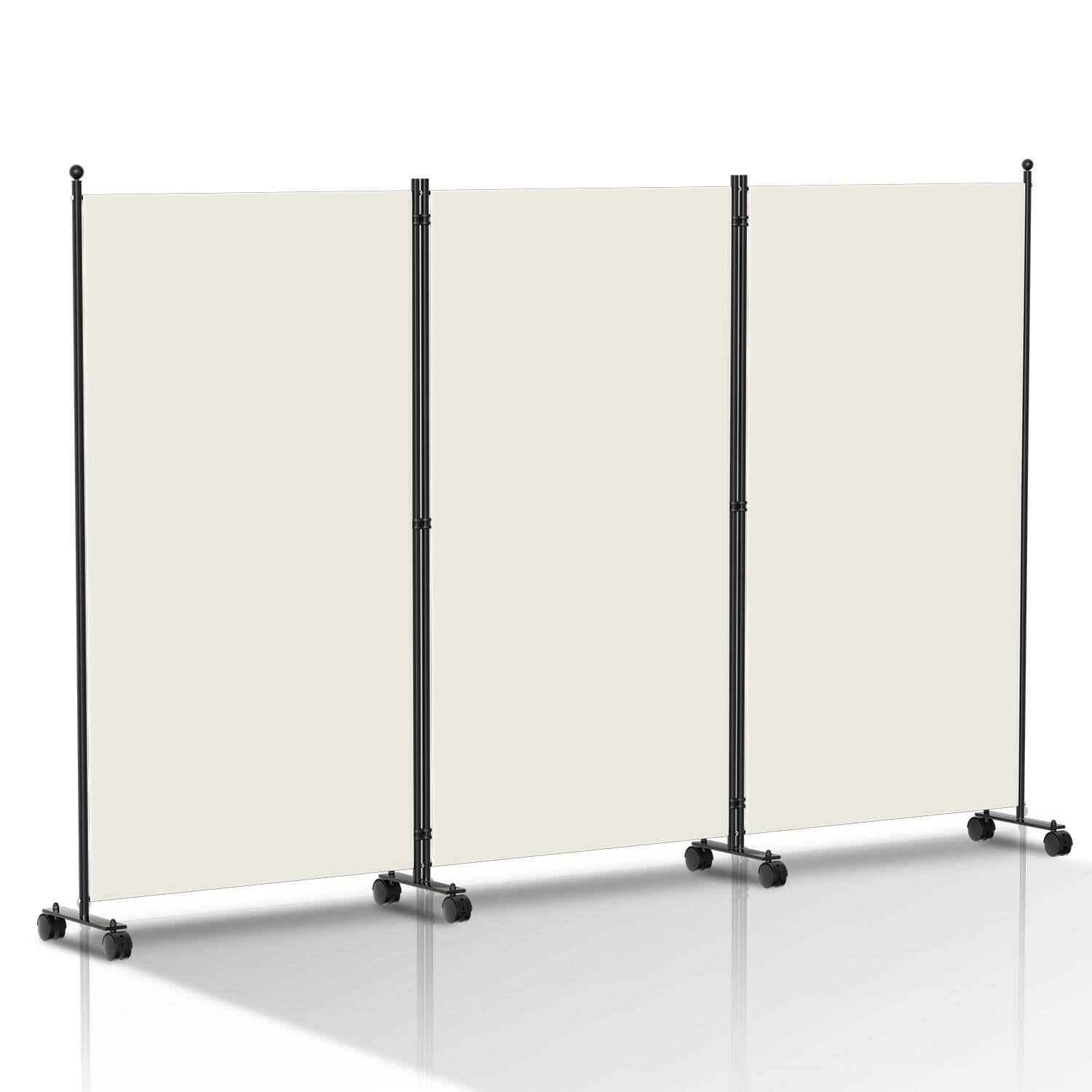 Paravent auf Rollen 3 teilig Beige 263x181 cm Outdoor Raumteiler Garten Spanische Wand Trennwand Raumtrenner