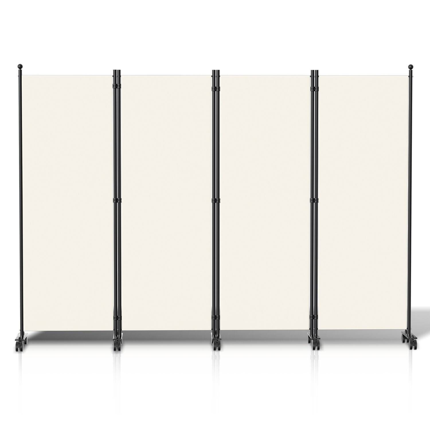 Paravent auf Rollen 4 teilig Beige 228x181 cm Outdoor Raumteiler Garten Spanische Wand Trennwand Raumtrenner