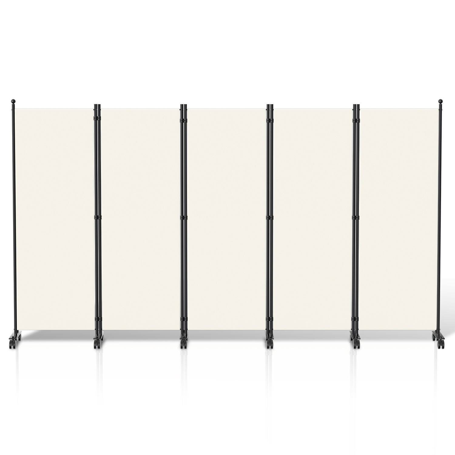 Paravent auf Rollen 5 teilig Beige 284x181 cm Outdoor Raumteiler Garten Spanische Wand Trennwand Raumtrenner