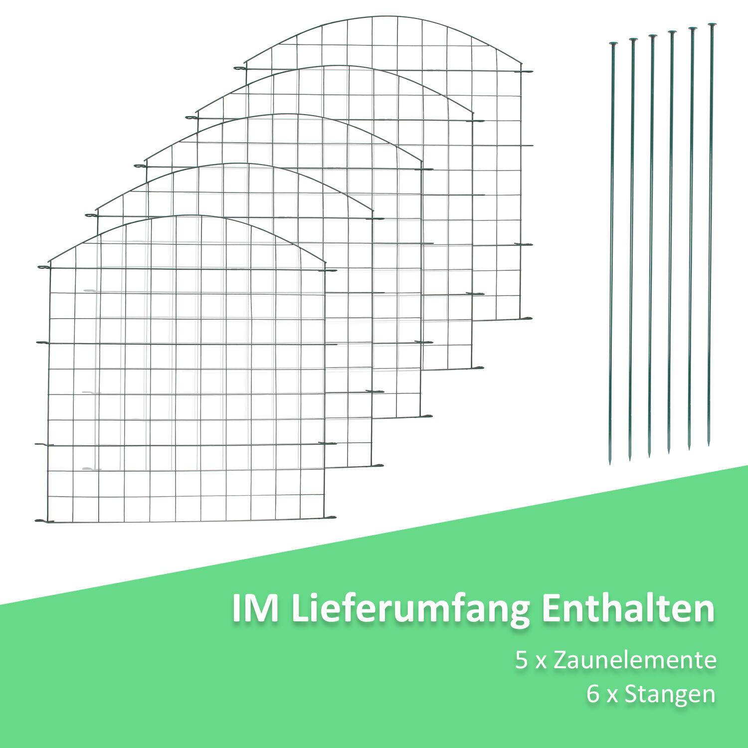 22tlg Set Teichzaun mit 10 Zaunelemente und 12 Befestigungsstäben, Gartenzaun Zaun Teich, Gartenzaun Grün, Welpenauslauf, Freigehege(Oberbogen)
