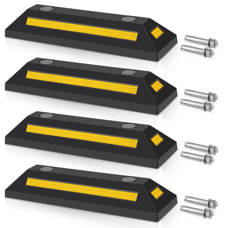 4X Radstopper Abstand Anfahrschutz Set Reflexband schwarz Ebonite-Hartkautschuk
