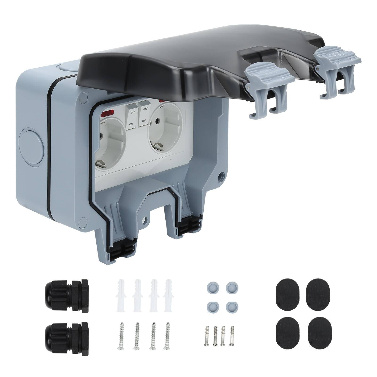 Außensteckdose IP66 Feuchtraum Aufputz Wetterfest Gartensteckdose mit Schalter Wasserdicht Wandsteckdosen