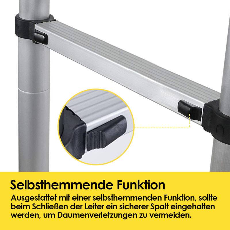 Teleskopleiter Ausziehleiter Klappleiter Stabil Aluminium Stehleiter 2,6m Silber ohne haken