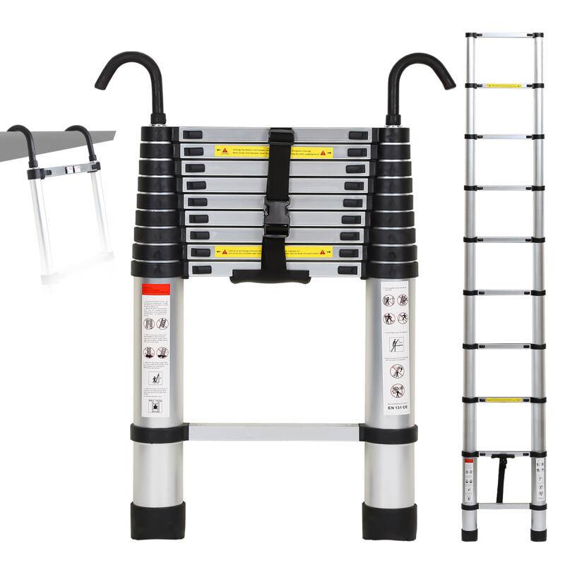 Teleskopleiter Ausziehleiter Klappleiter Stabil Aluminium Stehleiter 2,6m Silber mit haken