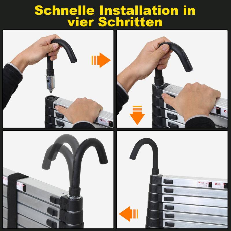 Teleskopleiter Ausziehleiter Klappleiter Stabil Aluminium Stehleiter 2,6m Silber mit haken