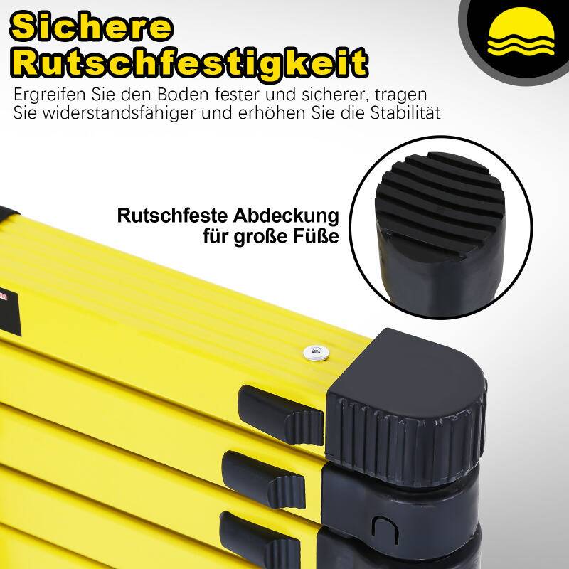 Teleskopleiter Ausziehleiter Klappleiter Stabil Aluminium Stehleiter 3,8m schwarz+gelb mit haken