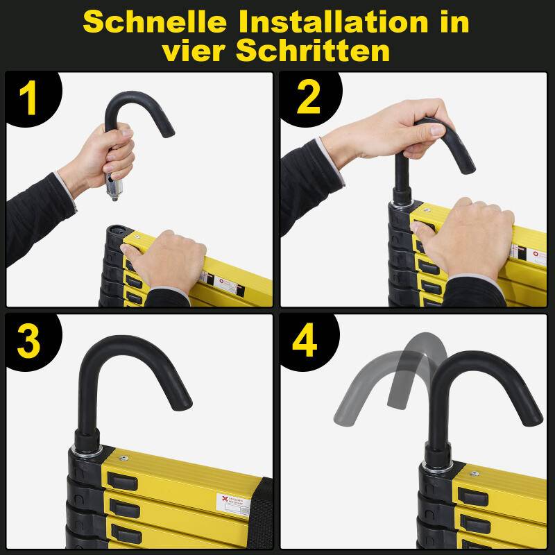 Teleskopleiter 3,8m mit haken Stehleiter Ausziehleiter Stabil Aluminium bis 150kg