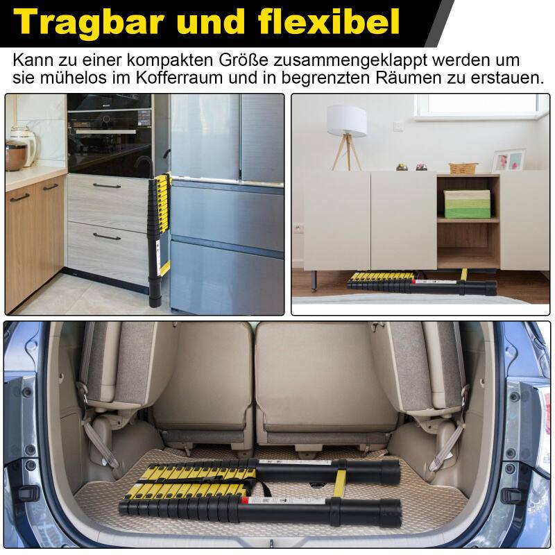 Teleskopleiter 3,8m mit haken Stehleiter Ausziehleiter Stabil Aluminium bis 150kg