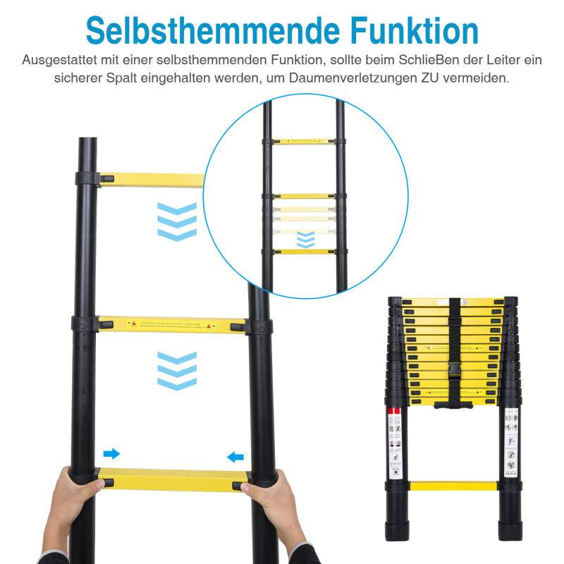 Teleskopleiter 4,4m mit haken Stehleiter Ausziehleiter Stabil Aluminium bis 150kg