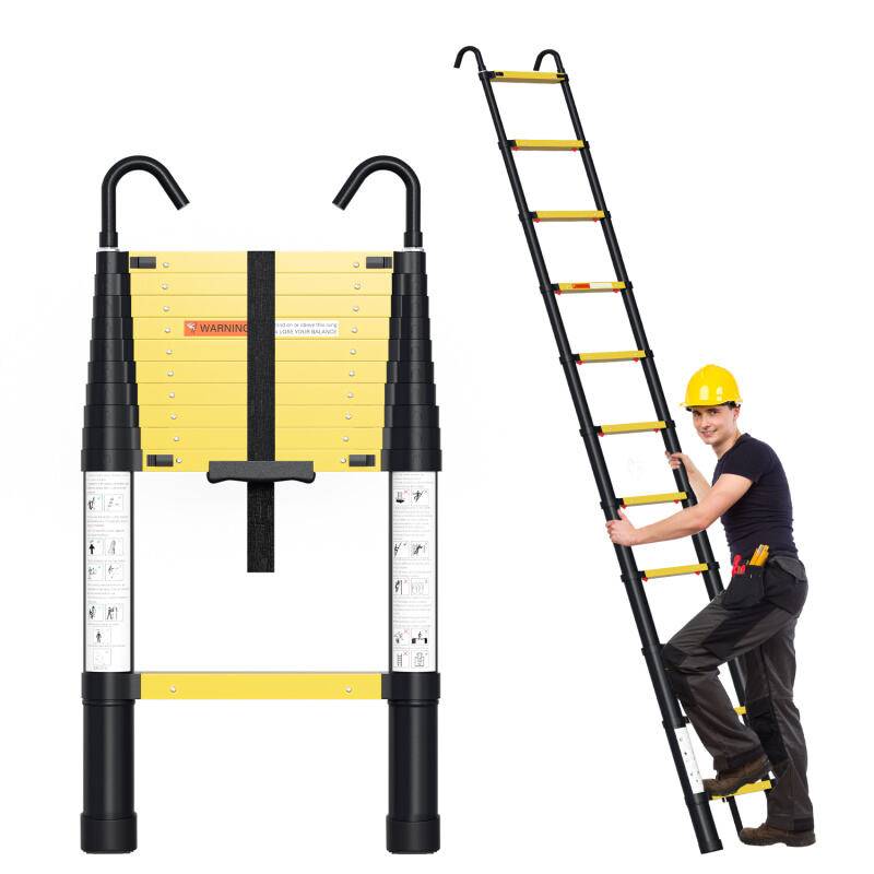 Teleskopleiter 3,2m Stehleiter Klappleiter Aluminium bis 150kg EIN-Knopf-Rückzugs Mit Haken