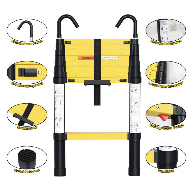 Teleskopleiter 3,2m Stehleiter Klappleiter Aluminium bis 150kg EIN-Knopf-Rückzugs Mit Haken
