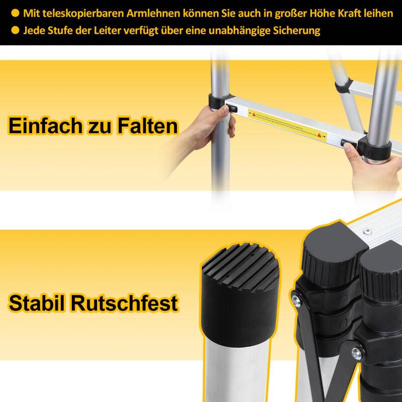 Teleskopleiter Ausziehleiter Klappleiter Stabil Aluminium Stehleiter 1.4m+1.7m