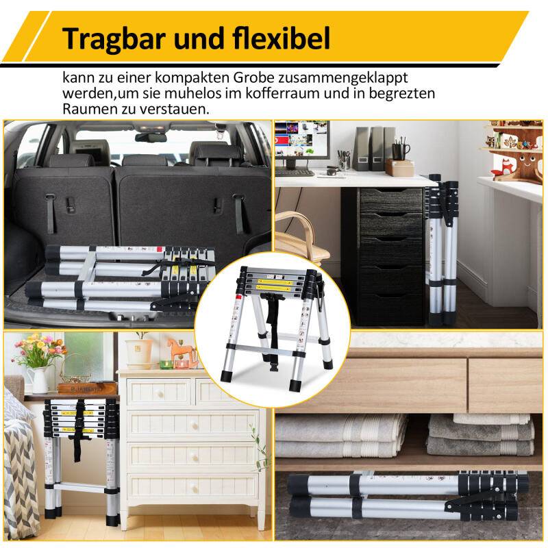 Teleskopleiter Ausziehleiter Klappleiter Stabil Aluminium Stehleiter 1.4m+1.7m
