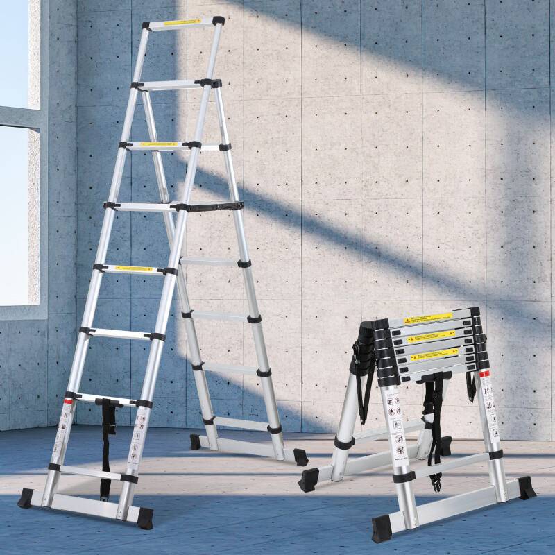 Teleskopleiter Ausziehleiter Klappleiter Stabil Aluminium Stehleiter bis 150kg 2.0m+2.3m Mit Waagebalken