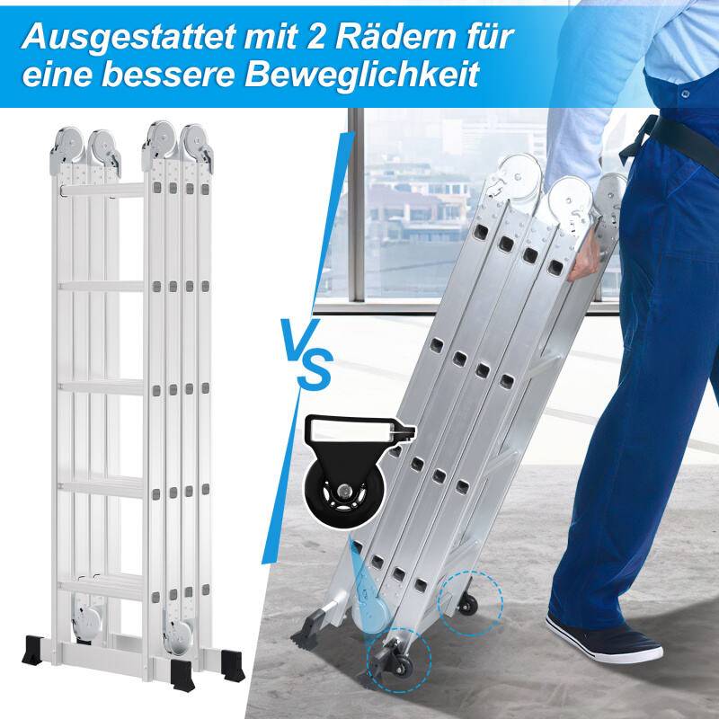 Aluminium Multifunktionsleiter 4x5 582cm bis 150kg belastbar Verstellbar, Gelenkleiter Klappleiter Stehleiter Aluleiter mit Sicherheitsschlössern