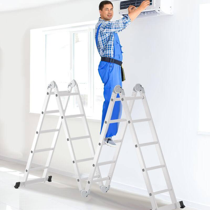 Aluminium Multifunktionsleiter 4x5 582cm bis 150kg belastbar Verstellbar, Gelenkleiter Klappleiter Stehleiter Aluleiter mit Sicherheitsschlössern