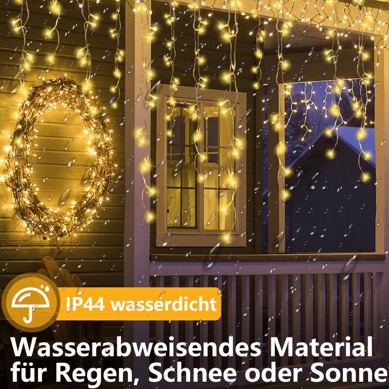10M 200LEDs LED-Lichterkette Eisregen LED-Lichtervorhang für Außen Innen Lichterkettenvorhang mit 8 Modi IP44 Wasserfest Weihnachtsdeko aussen Party