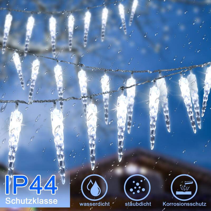 10m 40 LED Lichterkette Eiszapfen kaltweiß Gartenbeleuchtung IP44 Garten Deko Weihnachten