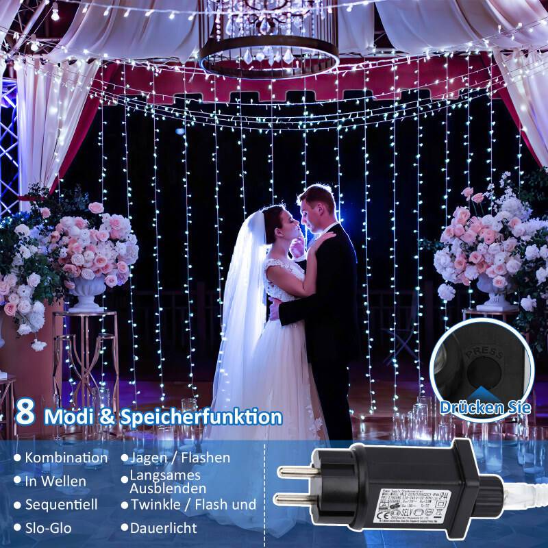 200M 1000 LED Lichterkette Kaltweiß 8 Lichtmodi Party Garten Innen Außen Deko Weihnachtsbeleuchtung