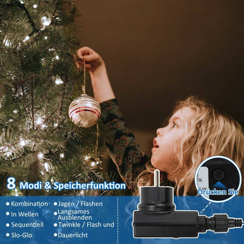 20m 200 Lichterkette LED Lichterkette IP44 Wasserdicht Weihnachtsbeleuchtung Kaltweiß